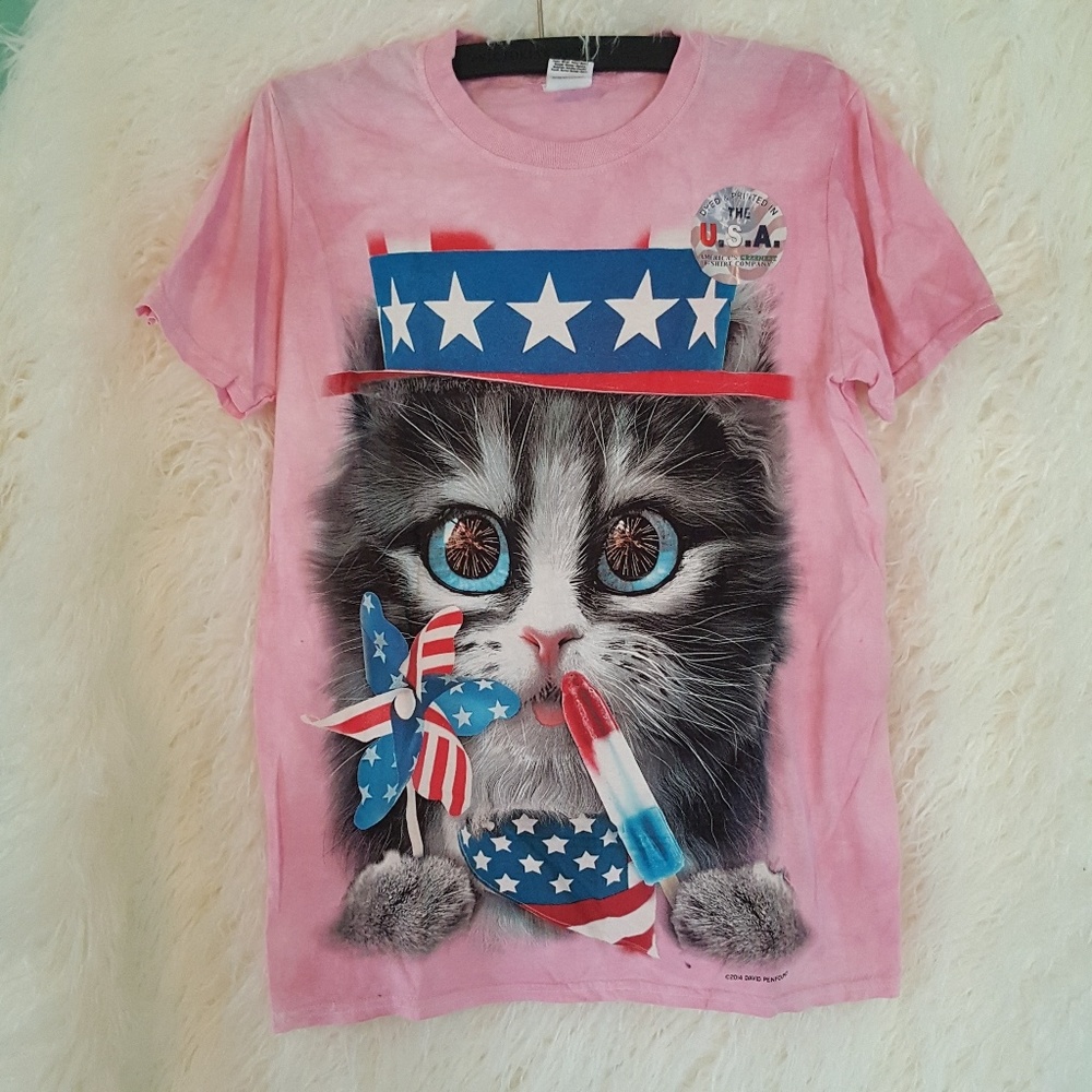 Cat Tie Dye American Flag Shirt